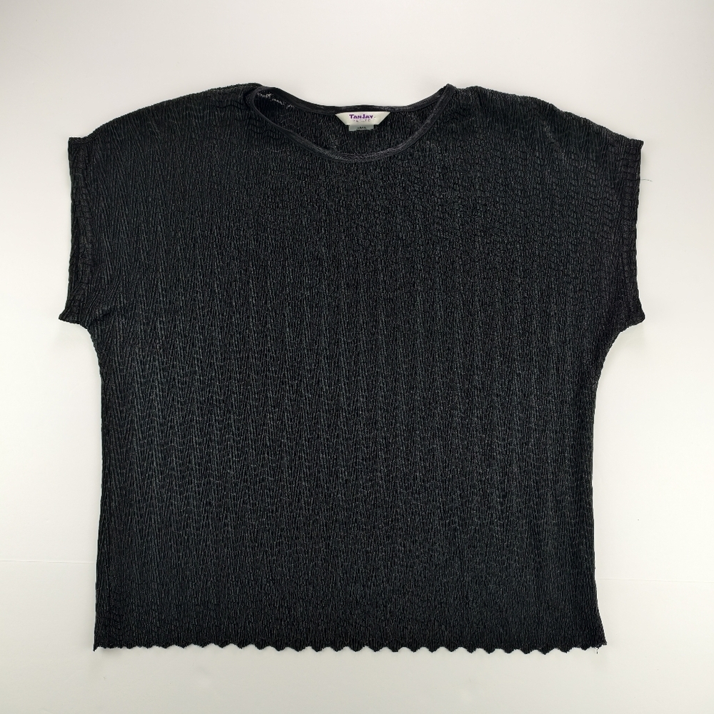 Tan Jay Petite M Black Textured Top Minimal City Chic Minimal Layer Piece